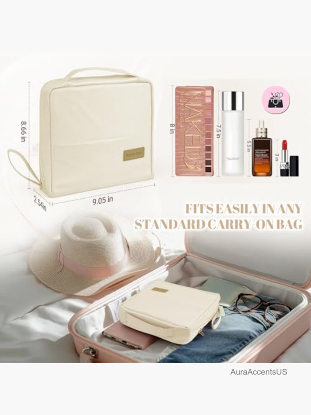 Portable Leather Cosmetic Bag with Magnetic Stand, Waterproof Makeup Organizer - Picture 6 of 7